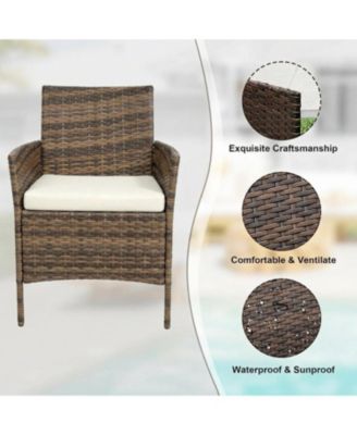 3-Piece Rattan Patio Furniture Set, 2 Chairs and Coffee Table, Gradient