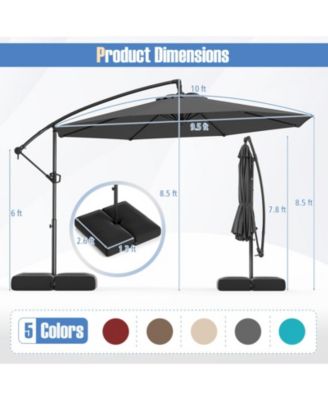 10 ft Cantilever Patio Umbrella with Infinite Tilt 360-Degree Rotation and Weighted Base