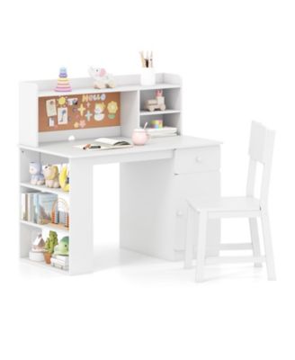 Kids Desk and Chair Set with Hutch and Side Storage Shelf