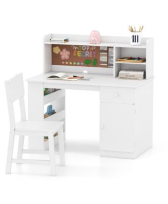 Kids Desk and Chair Set with Hutch and Side Storage Shelf