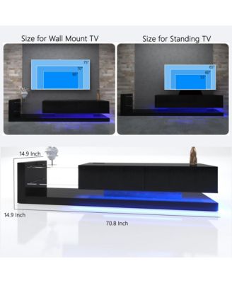LED TV Stand, High Gloss Wood Entertainment Center, Media Console Table with Power Outlet and 2 Storage Cabinets for Living Room