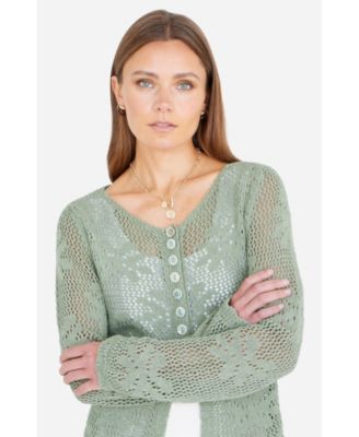 Women's Flower Crochet Button Up Cardigan