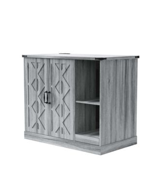 Modern Cat Litter Box Cabinet with Power Outlet, Hidden Enclosure for Large Automatic Boxes, Catcher, Storage