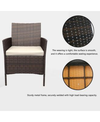 3-Piece PE Rattan Patio Bistro Set with Cushioned Chairs,Cushion