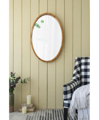24" x 36" Oval Wall Mirror with Wood Frame, Farmhouse Wood Mirror for Bathroom Entryway Console Lean Against Wall