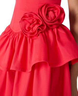 Juniors' Square Neck Tiered Mini Cotton Dress