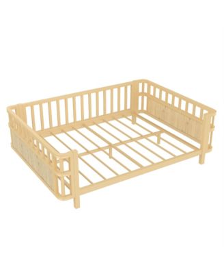 Full Size Kids Double Wooden Platform Bed with Safety Railings
