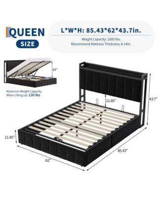 Lift Up Bed Frame, Upholstered Bed with Button Tufted Wingback Storage Headboard, Hydraulic Storage, No Box Spring Needed, Wood Slats Support