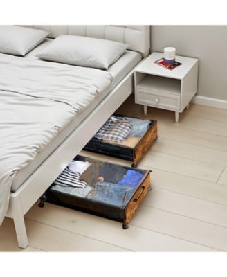 2 Pack Under Bed Storage with Wheels 25.6in x 18.1in x 7.1in Clear Top