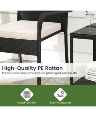 3 Piece Patio Furniture Set with Cushions and Glass Table