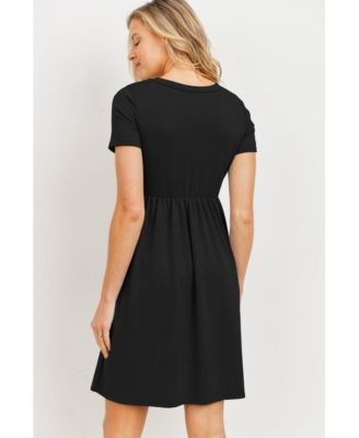 Maternity Crew Neck Empire Waist Mini T-Shirt Dress with Pockets
