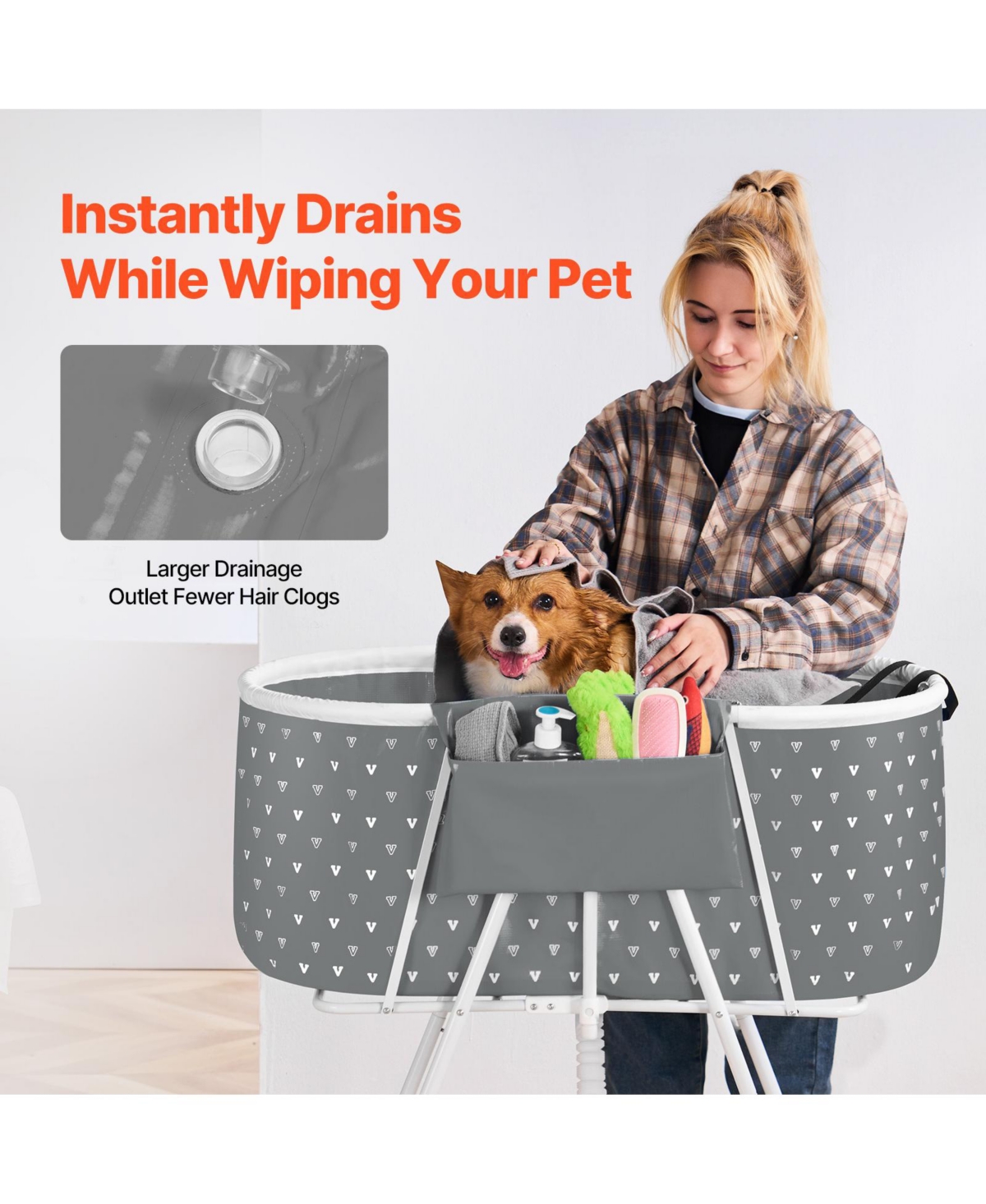 Zeus and Ruta Foldable Elevated Cat Bathtub Shower Station for Small Medium Cats Dogs Pet Grooming Tub