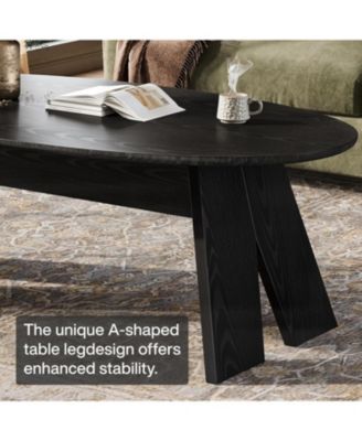 47-Inch Oval Coffee Table, Modern Round Center Cocktail Table with Angled Legs