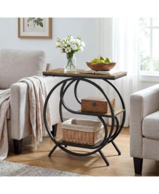 3-Tier Industrial End Table Set of 2, Rustic Brown and Black Side Table for Living Room, Small Rectangle Nightstand