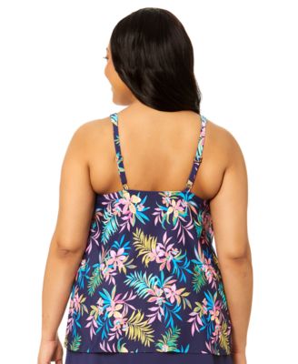 Plus Size Tropical Printed Underwire Tankini Top