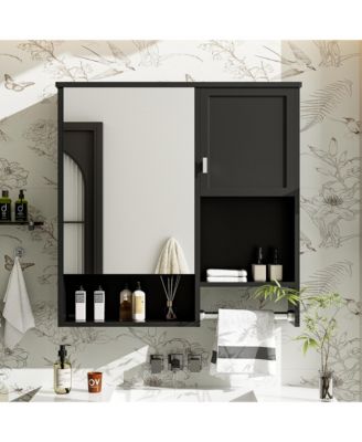 29" x 28" Wall Mounted Bathroom Medicine Cabinet with Mirror and Towel Bar