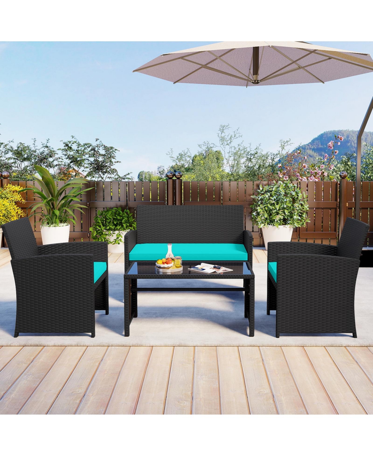 Sugift 4 Piece Patio Furniture Set with Glass Table and Cushions