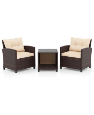 3 Piece Patio Wicker Sofa Set with Storage Coffee Table