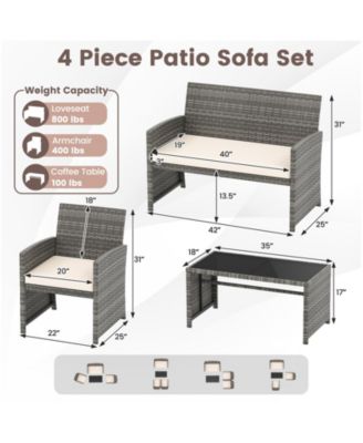 4 Piece Patio Conversation Set with Chairs Loveseat and Table