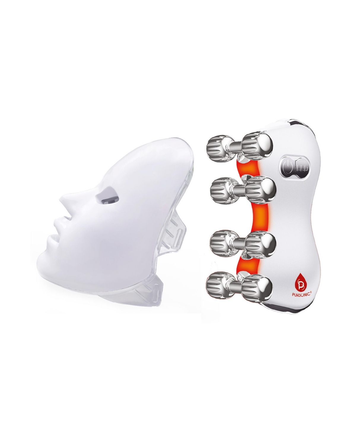 Pursonic 5-in-1 Led Roller Massager and 7-in-1 Led Face Mask - White
