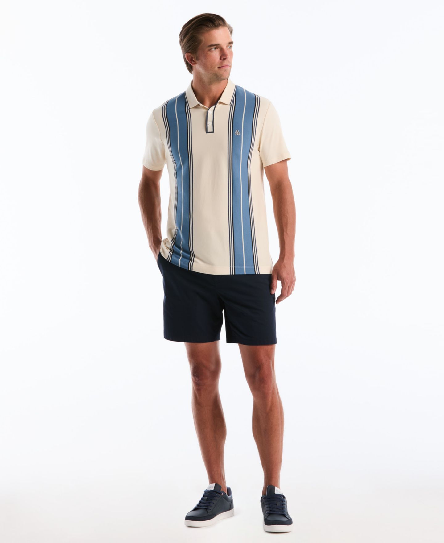 Мужское поло Original Penguin Cotton Jacquard Vertical Stripe Short-Sleeve Polo Shirt, цвет: Берёзовый — фото 2