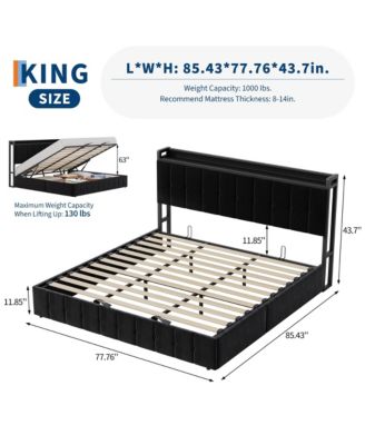 Lift Up Bed Frame, Upholstered Bed with Button Tufted Wingback Storage Headboard, Hydraulic Storage, No Box Spring Needed, Wood Slats Support