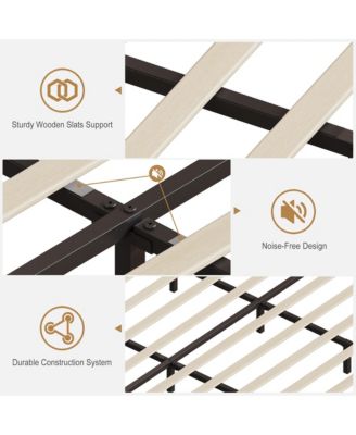 Bed Frame with LED Lights and Charging Station, Velvet Upholstered and Nailhead Trim Wingback