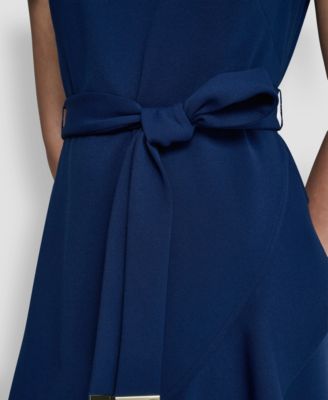 Women's Flutter Short-Sleeve V-Neck Faux-Wrap Dress