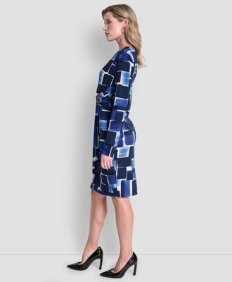 Women's Long-Sleeve V-Neck Faux Wrap Dress