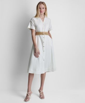 Women's Relaxed Short-Sleeve Collared Shirt-Dress