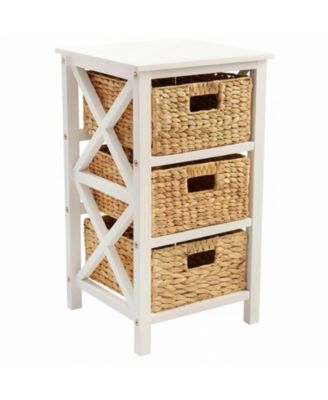 YIGII - 4 Tier Xside End Storage Cabinet with 4 Wicker Baskets Solid Wood Frame Collapsible Baskets Assembly Required White