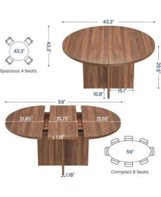 Kitchen Table for 4-8 People, Extendable Round Dining Room Table for Kitchen, 59 Inch Oval Table for Dining Room