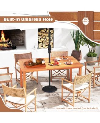 59 in Solid Wood Outdoor Patio Dining Table for 6 with Umbrella Hole
