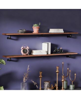 Solid Pine Walnut Floating Shelves: 48" Long, 50lbs Capacity