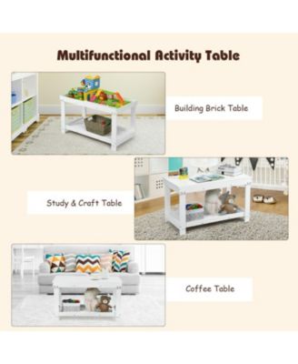 Multifunctional Wood Kids Activity Play Table with Storage Shelf
