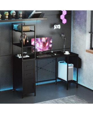 57 in Computer Desk with RGB LED Lights, Power Outlets and Multi-Storage