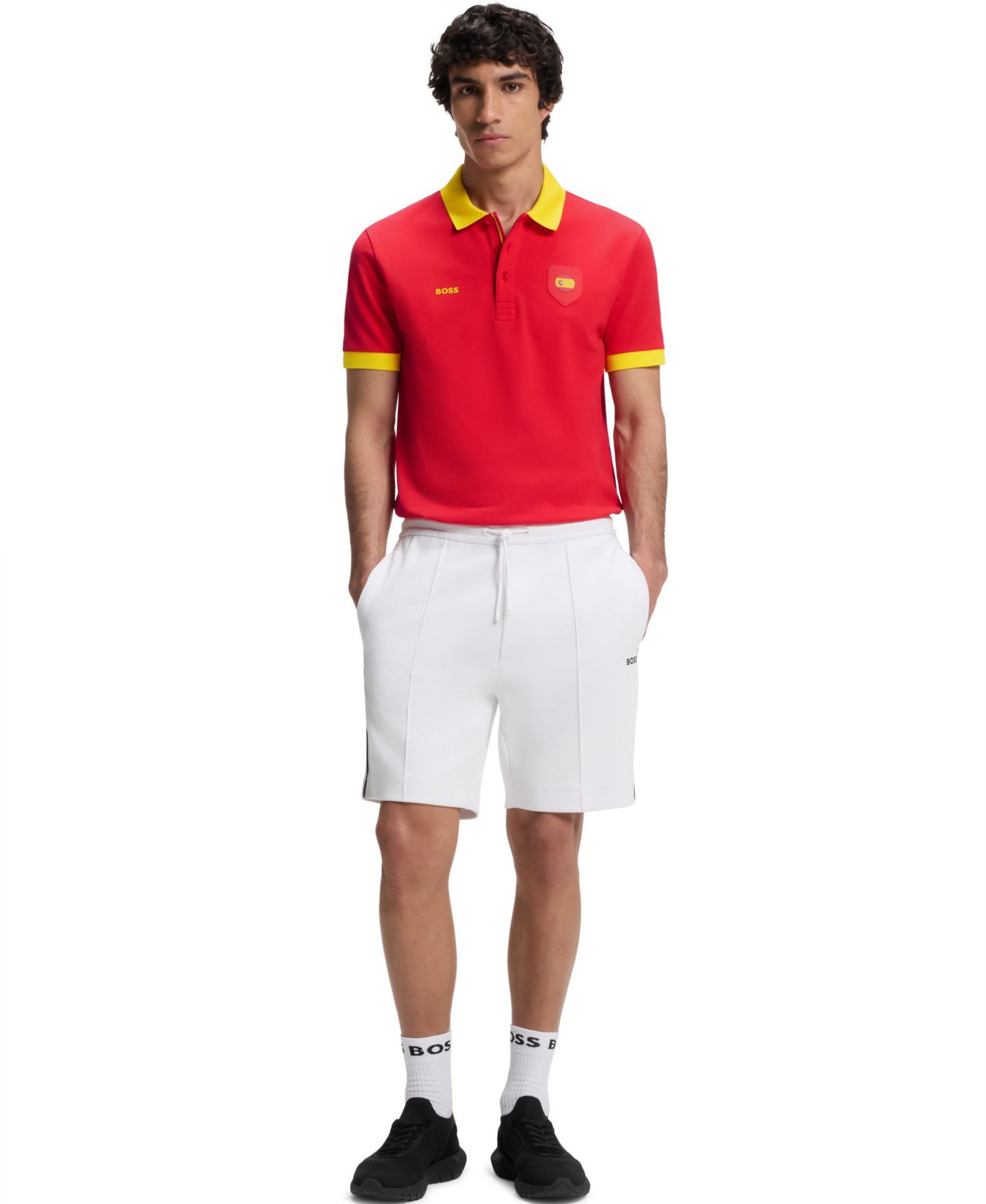 Мужское поло Hugo Boss Paddy Spain Country Flag Trim Polo Shirt, цвет: Красный — фото 3