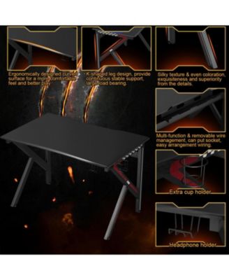 K-Shaped Gaming Desk with Cup Holder and Headphone Hook