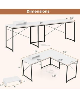 95 in 2-Person L-Shaped Reversible Computer Desk with Monitor Stand