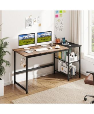 59 in Industrial Computer Desk with Built-in Charging Station and Storage Shelves