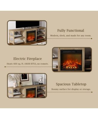 Fireplace TV Stand for up to 75" TV with Storage Shelves, French Oak