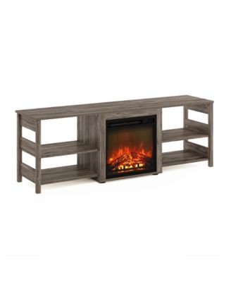 Fireplace TV Stand for up to 75" TV with Storage Shelves, Rustic Oak