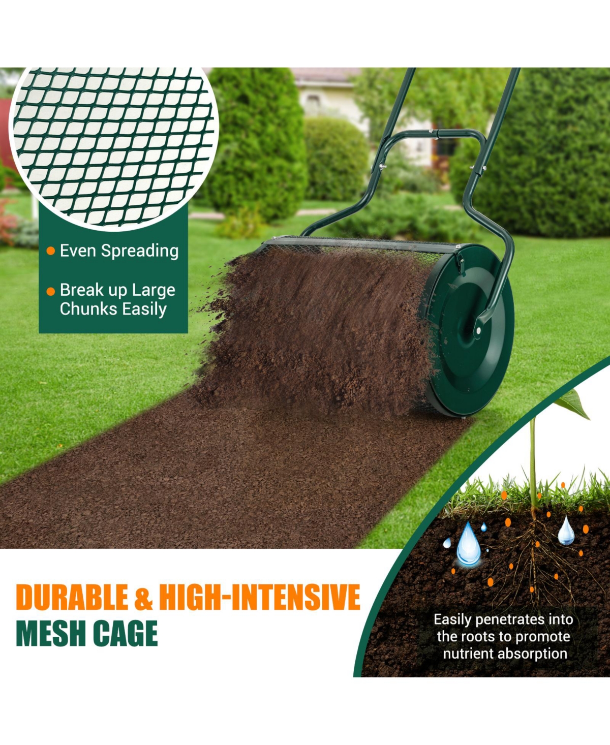 Sugift 24 in Peat Moss Spreader with Side Latches and Handle