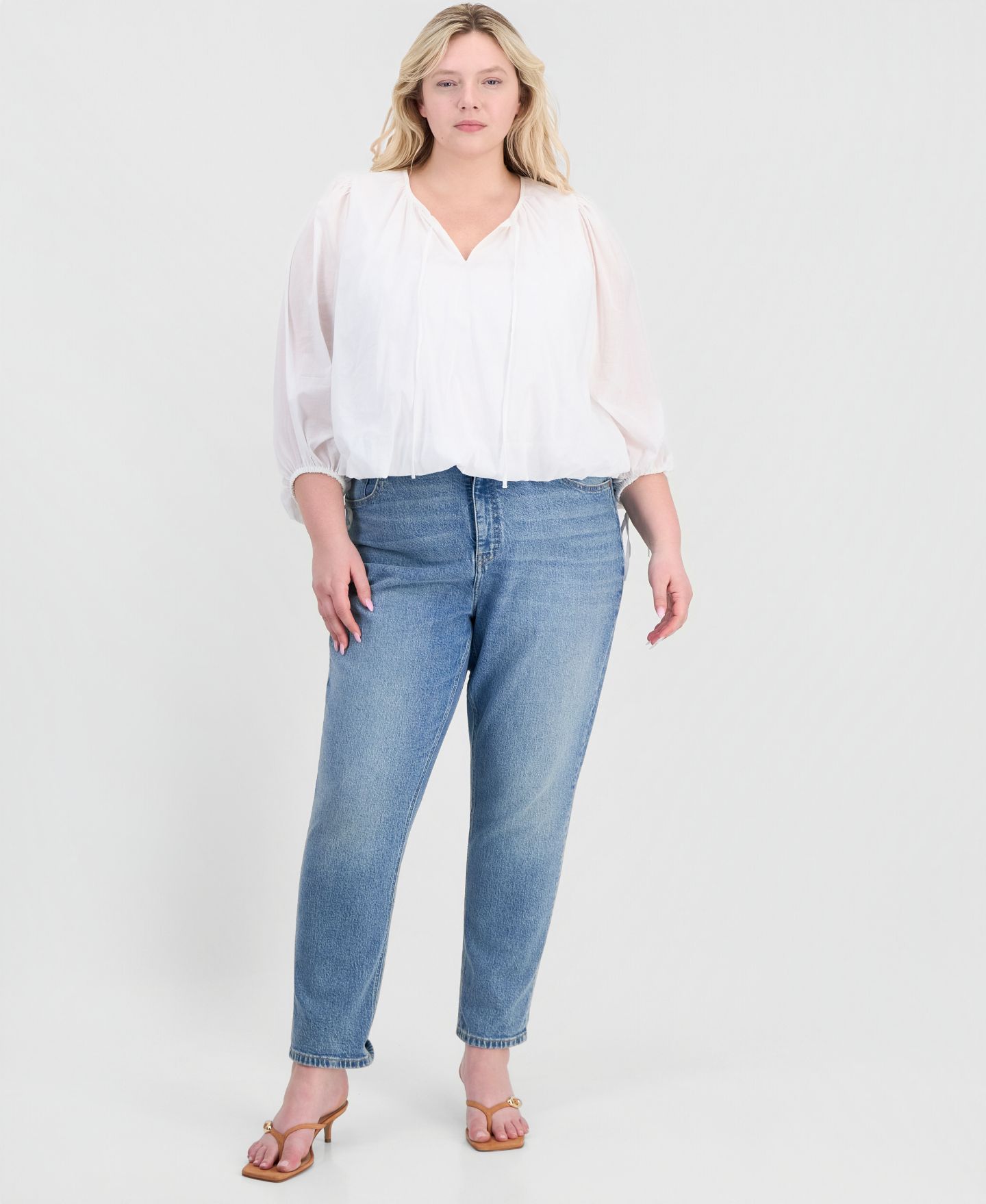 Женская блузка On 34th Plus Size Tie-Front Cotton Blouse, цвет: Яркий белый — фото 2