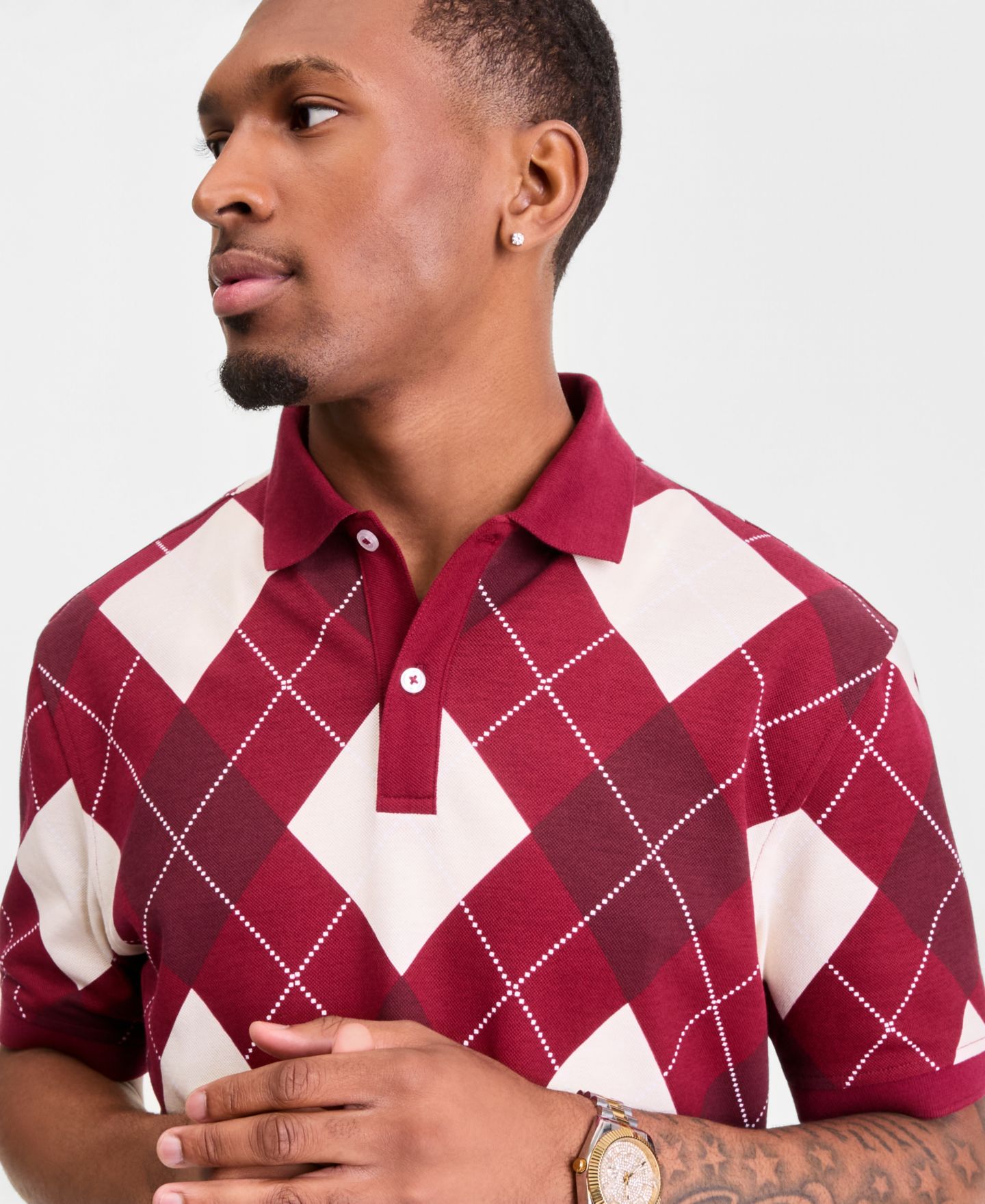 Мужское поло Club Room Argyle Polo Shirt, цвет: С ромбами малиновый комбинированный — фото 3