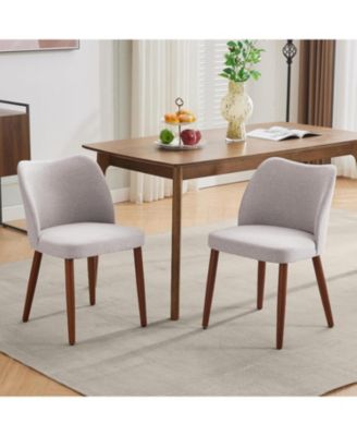 Leather Dining Chairs Set of 4 Upholstered PU Dining Chair with Wood Legs, Wing Backrest, Wooden Kitchen Chairs with Thick Cushions
