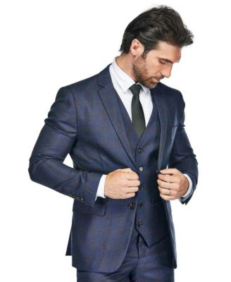Men's 3 Piece Slim Fit Tailored Check Suit