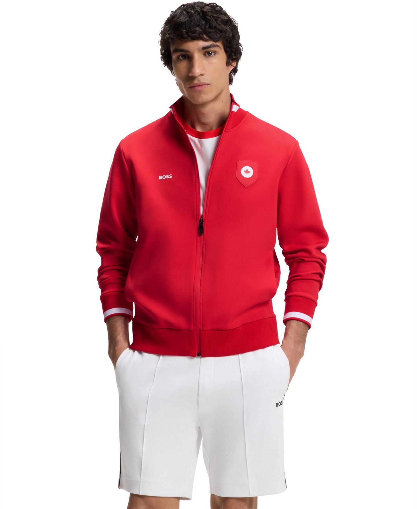 Мужской свитшот Hugo Boss Cotton-Blend Canada Country-Flag Badge, цвет: Красный — фото 1