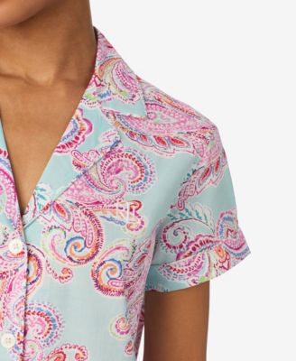 Petite Short-Sleeve Notch Collar Cropped Pant Pajama Set