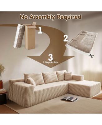 104" No Assembly Required Cloud Sectional Sofa, L-Shape Couch Chaise Lounge with Deep Seat and Wide Armrest for Living Room Bedroom
